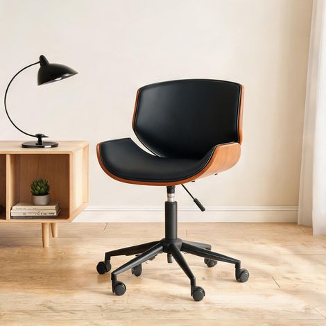 Chaise de bureau preto en couro PU e Madeira 54 x 52 x 84 cm (1/5)