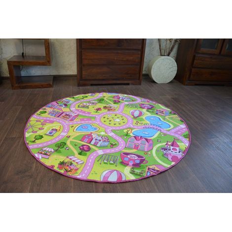 Teppich rund SWEET TOWN für Kinder Straßen Stadt pink rund 170 cm