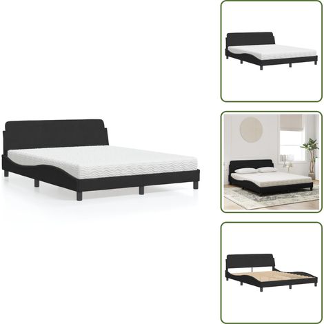 Bett mit Matratze Schwarz 160x200 cm Samt - Samtsofa - Doppelbett - Boxspringbetten - Schlafzimmermöbel - Bettgestell (1/5)