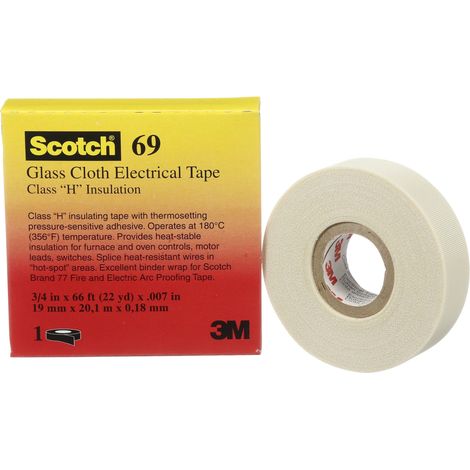 Ruban adhésif toilé Scotch 69 , blanc, Toile de verre, 19mm x 33m, 4,4 N/cm ( Prix pour 1 )