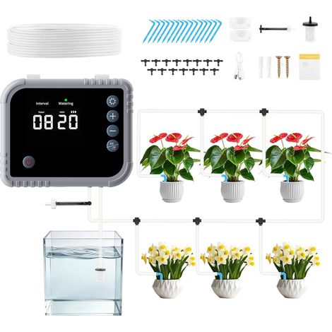 Automatic Indoor Watering Kit 350 Modes for 15 Potted Plants, Automatic Watering System 2200 mAh Rechargeable Drip Irrigation System for Interiors, Balconies (1/5)