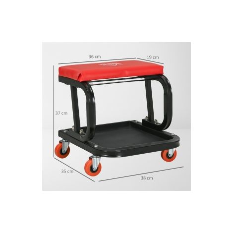 Tabouret d atelier rouge en acier avec siège rembourré et tablette de rangement pour garage, atelier et bricolage (1/5)
