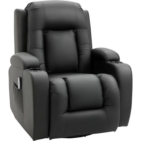 Homcom – Fauteuil de massage électrique inclinable – 8 points de massage – Chaleur lombaire – Revêtement PU noir – Support jusqu'à 135 kg