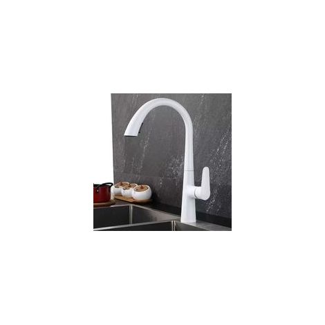 Robinet de cuisine Mitigeur de cuisine avec douchette extractible, blanc, rotatif à 360°, robinet de cuisine, laiton, robinet de cuisine extractible, blanc
