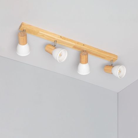 Plafonnier Métal et Bois Tautau 4 Spots Blanc (1/5)