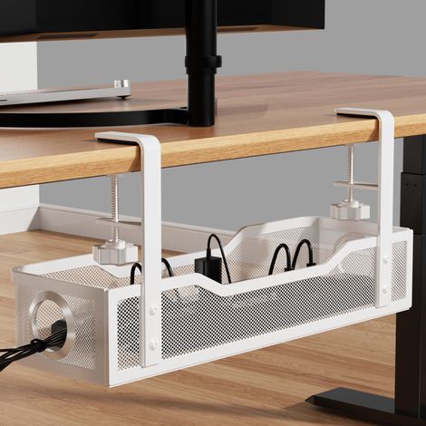 Boîte De Gestion De Câbles Sous Bureau - 40,6 cm - Fixation Par Pince Sans Perçage - Compatible Épaisseur De Table Jusqu’à 7,6 cm - Blanc (1/5)