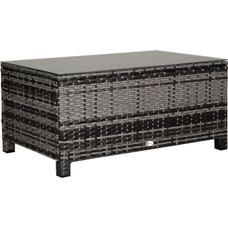Table Basse de Jardin Plateau Verre trempé 5 mm rotin tressé 85 x 50 x 39cm Max. 70 kg Gris