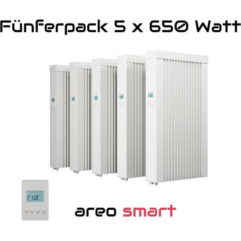 Elektroheizung Fünferpack 5x 650 Watt Flächenspeicherheizung areo direct - simples Thermostat - Appsteuerung ohne Zusatzhardware möglich von eVARMO (1/5)