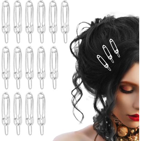 Lot de 15 pinces à cheveux gothiques, accessoires de coiffure gothiques, pince à cheveux en forme d'épingle à nourrice (argentée) (1/5)