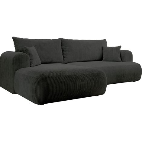 Selsey Ovo Cord – Ecksofa Schlaffunktion, Bettkasten, Cordstoff, links, Dunkelgrau
