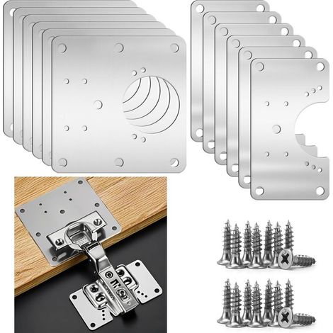 Lot de 12 plaques de réparation de charnières avec vis en forme de U et carré large pour fenêtres, portes, meubles et armarios (1/5)