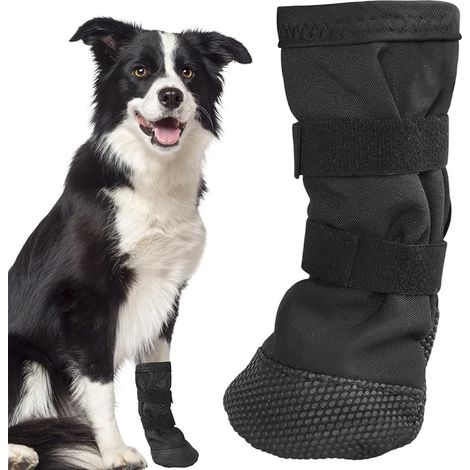 Chausson Chien Taille S, Cuir Noir, Chaussure pour Chien Antidérapante avec Bandes Ajustables, pour la Récupération des Blessures des Animaux (1/5)