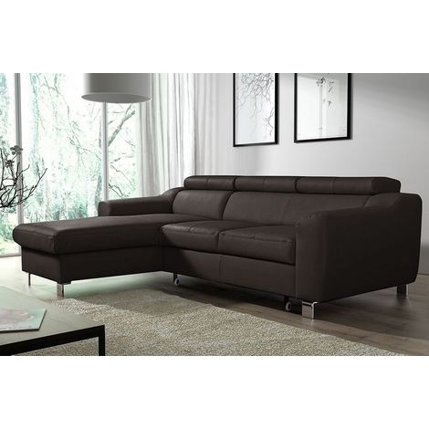 - Canapé d'angle convertible en cuir italien de luxe 5 places ASTORIA, chocolat, angle gauche (1/4)