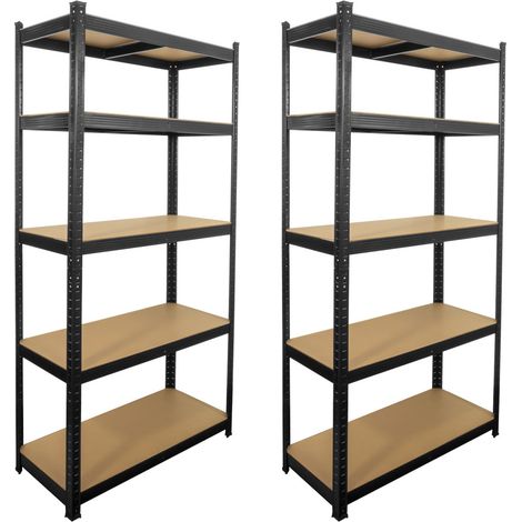Lot de 2 étagères modulables charges lourdes noire - métal - 5 plateaux - 875 Kg - 180 x 90 x 40cm - rangement garage atelier (1/5)