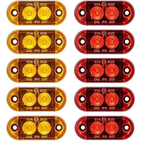 10 Stück 2 LED 12V-24V Seitenmarkierungsleuchten Oval Front- und Heckleuchten für LKW, Anhänger, Bus, Van, JXLGV (1/5)