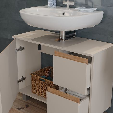 Meuble sous vasque simple J-Shape, Cachemire/Artisan, 80x60.8cm avec 2 tiroirs, Vicco (1/5)
