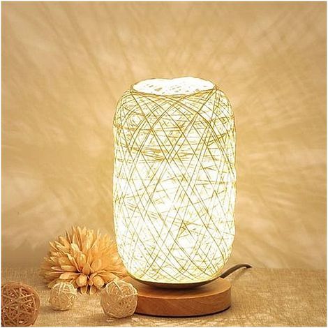Lampe de chevet en rotin et bois massif – Cordon chanvre – LED rechargeable – Changement couleur RVB Étanchéité IP65 – Résistance (1/5)