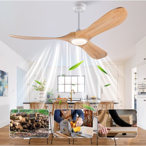 Ventilador de techo 52" con luz LED, mando a distancia, 3 aspas de madera, blanco natural (1/5)