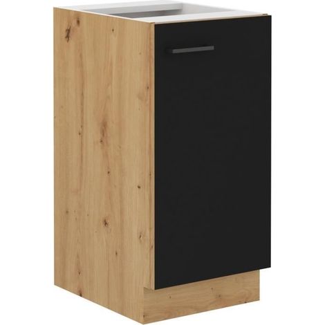 MODENA - Mobile basso - 1 porta battente - 40 x 52 x 82 cm - Rovere artigianale / Nero opaco - Piano di lavoro non incluso