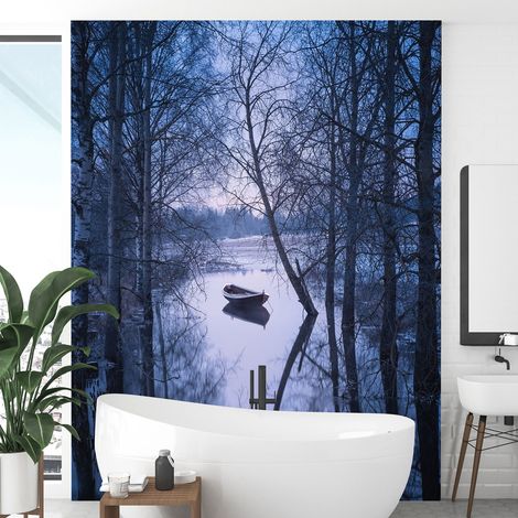 Papier peint panoramique - Bord de lac Bateau - 130 cm x 193 cm (1/4)