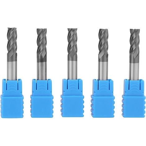 Fraise en bout de 6 mm, jeu de fraises en bout, fraise en carbure de tungstène 5 pièces, fraise CNC à 4 dents (1/4)