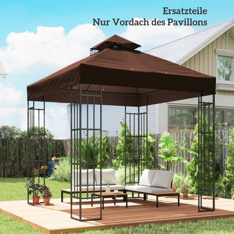 3 x 3 m Bâche de Rechange pour Tonnelle, Toit de Remplacement Anti-UV UPF30+, Trous d'Évacuation d'Eau, Protection Solaire, Café (1/4)