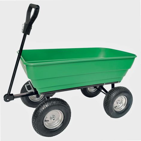 Werka Pro – Chariot remorque de jardin 125 litres – Armature acier noir – Bac plastique vert – 4 roues gonflables tout-terrain