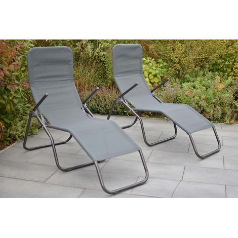 Wellnessliege XXL, 2er Set Stahl/Textil graphit/grau