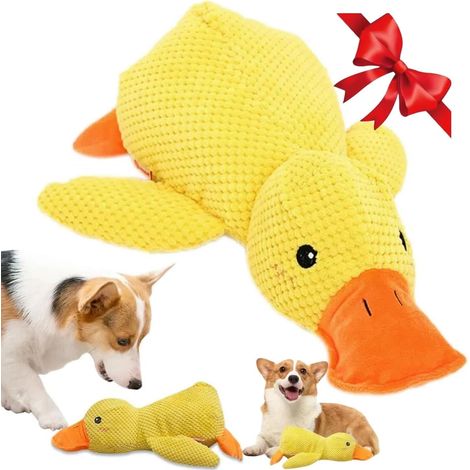 Jouet Canard pour Chien - 1 Pièce - Peluche Douce Résistante - Couineur Interactif - Chiens Toutes Tailles - 28x32 cm Jaune ou Bleu (1/5)