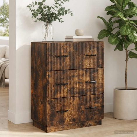 Armoire de rangement à 3 tiroirs en bois d’ingénierie chêne fumé 66 x 34,5 x 87 cm - PANGIVO (1/5)