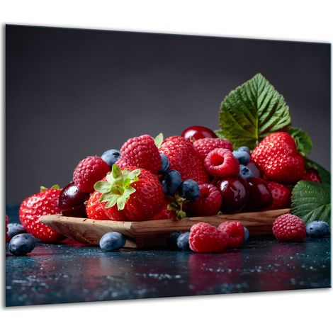 PLAQUE DE PROTECTION EN VERRE POUR CUISINIÈRE 60x52 FRAISES (1/5)