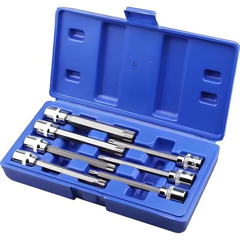 7Pcs Douille Torx Male 3/8'', Douille pour clé, longues douilles Torx, longues douilles Torx T25, T30, T40, T45, T50, T55 et T60 110 mm avec Boîte Coffret de 7 longues douilles Torx T25 à T60 (1/5)