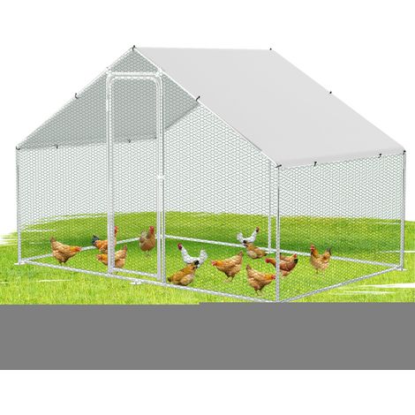 Jiubiaz Recinto para gallinas con valla metálica de 3 x 2 x 2 m, para pollos, con cerradura de seguridad y tela PE impermeable