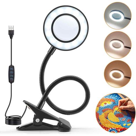 10-fache LED-Leselampe mit Vergrößerungsfunktion, 3 Farben, 10 Helligkeitsstufen, 360° flexible Leselupe, tragbar (1/5)
