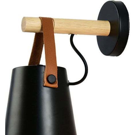 Applique murale en bois massif design moderne pour chambre, couloir, passage - Noir, lampe scandinave en bois véritable, éclairage mural élégant (1/3)