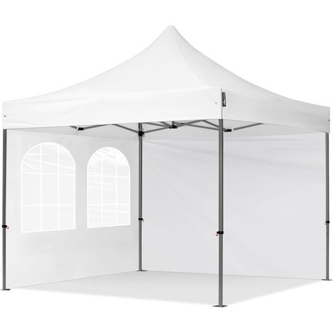 3x3m Pop Up Gazebo PREMIUM Steel 40 mm, incl. Sidewalls with Windows, white High Performance Polyester approx. 350g/m²