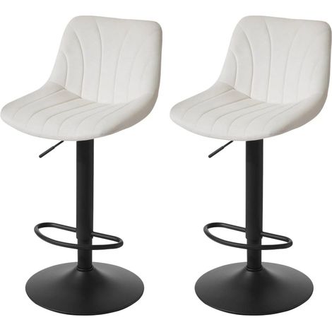 Chaises de Bar Réglables, Tabourets avec Dossier, Rotation 360°, Velours, pour Cuisine, Salle à Manger, Lot de 2, Blanc