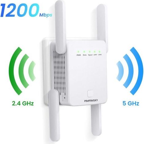 Répéteur WiFi - 1200Mbps - Double Bande 2.4GHz & 5.8GHz - 4 Antennes 3dBi - Écran OLED (1/4)