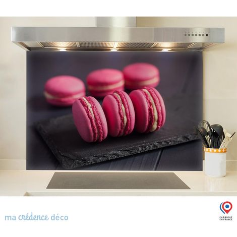 Fond de hotte : Macarons roses - Verre trempé - 70 cm - 60 cm (1/5)
