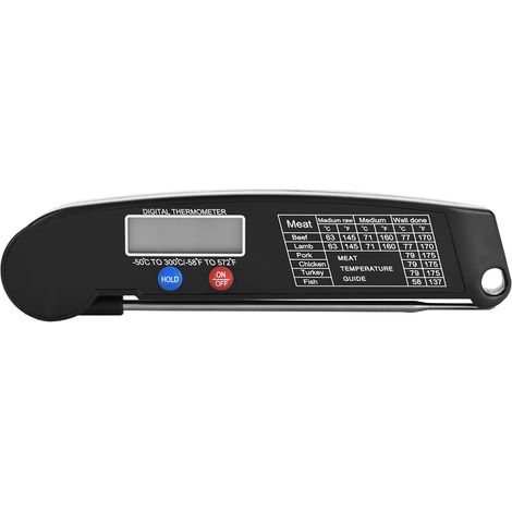Digitales LCD-Lebensmittelthermometer mit klappbarer Sonde, geeignet für Küche, Grill und BBQ, schwarz (1/5)