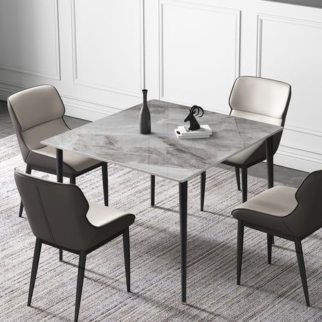 UNHO Mesa Comedor Mármol de Cocina Mesa Cuadrada con Patas de Metal Nortica 80 x 80 x76 cm, Gris Italia
