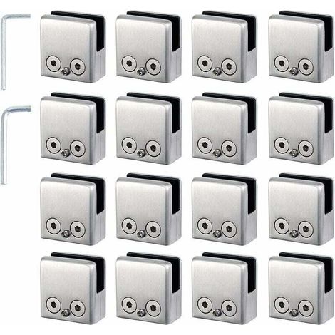16pcs Pinces à Verre 8-10mm Support Verre dans Pinces en Acier , XU,Inoxydable Arrêtez Verre de Forme Carrée 8-10mm pour Balustrade d'Escalier - KZQ (1/4)