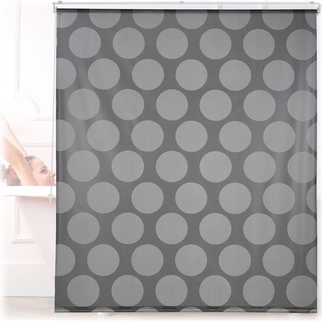 Relaxdays Shower Roller Blind, Geometric Pattern, Flexible Mounting, Dotted Curtain for Bath and Window, 140x240cm, Grey