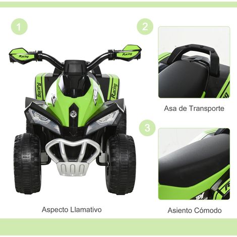 Moto tout-terrain pour enfants, à quatre roues, avec lumières, effets sonores et un grand siège, convenant aux enfants de 18 mois et plus, dimensions : 67,5 x 38 x 44 cm, verte et noire. (1/5)