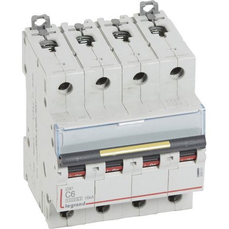 Disjoncteur DX10000 16kA arrivée haute et départ bas à vis 4P 400V 6A courbe C 4 modules (409351)