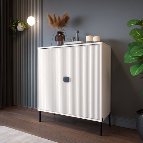 Walnuss Sideboard, Schubladen Kommode, 4 Regale, Türen öffnend, 104x40x129h cm Beige (1/3)