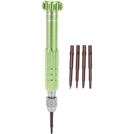 TOURNEVIS 5 EN 1 EN ALLIAGE D'ALUMINIUM POIGNÉE ERGONOMIQUE OUTIL MULTIFONCTION POUR MONTRE BIJOUX RÉPARATION DE TÉLÉPHONE ENTRETIEN AVEC EMBOUTS HEXAGONAUX PENTAGONAUX À FENTE (Verte) (1/5)