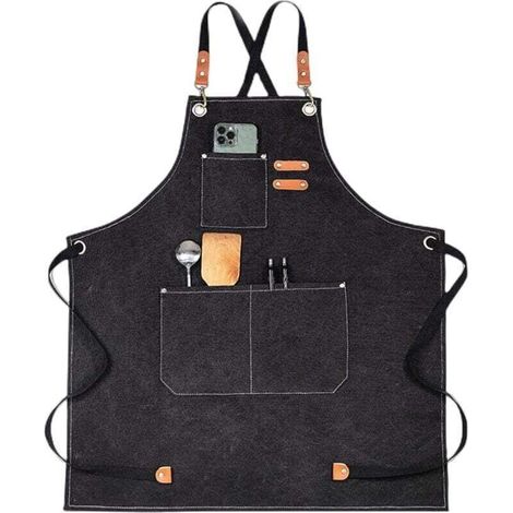 YMYNY Tablier de barbecue tablier en toile 68 x 85 cm avec bandoulière réglable tabliers de cuisine avec 3 poches tablier femme tablier homme pour le jardinage restaurant barbecue (1/3)