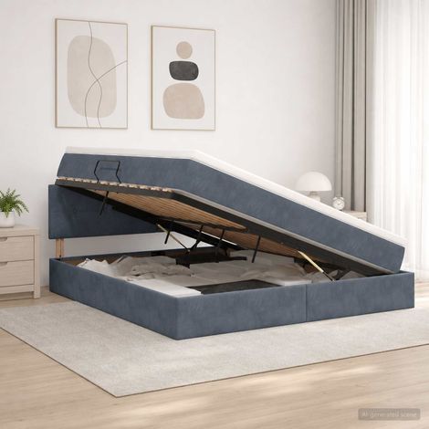 Cama con almacenamiento Gris oscuro 160 x 200 cm Terciopelo (1/5)