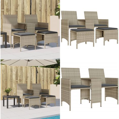 Gartensofa 2-Sitzer mit Tisch und Hockern Hellgrau Poly Rattan - Gartensofa - Outdoor-Sofa - Terrassenmöbel - Lounge Set - Rattanmöbel - Home & Living (1/5)